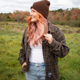 Brown + Teal Plaid Fleece